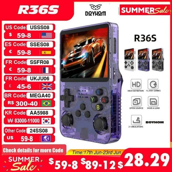 Open Source R36S Retro Handheld Game Console Linux System 3.5 Inch IPS Screen Portable Pocket Video Player R35S 64GB Games 26W05011