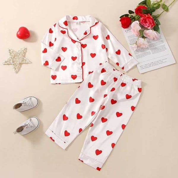 Kids Girl Pajamas Sets Fall Winter Casual Loungewear Spwear Baby Girl Long Sle Buttons TopsPants Love Print Pajamas J260604