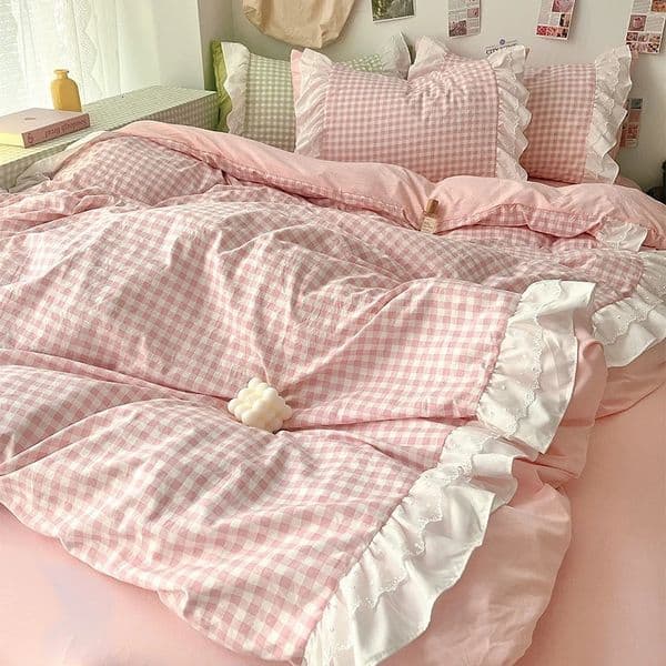 3 Piece Sheet Set pink plaid duvet cover Set comfortable Bedding Set Bedspread for All Season 260603