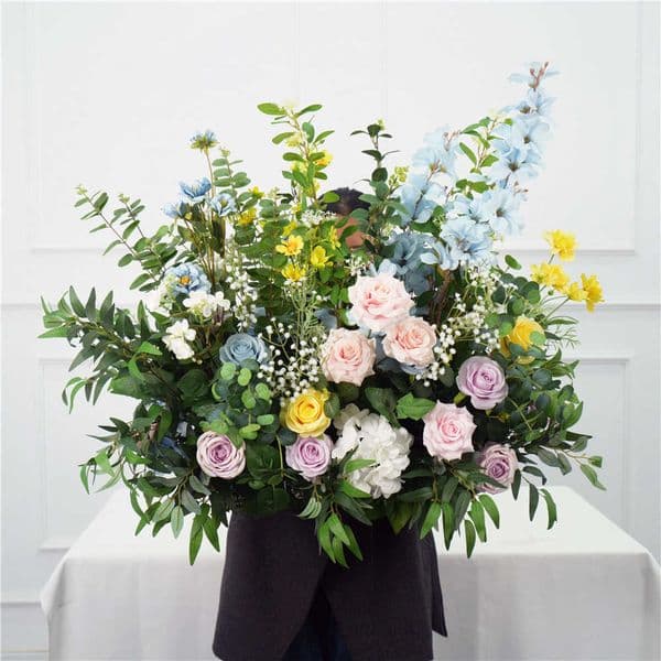 Pastel Blue, Pink & Yellow Flower Ball, Artificial Floral Arrangement with Greenery for Wedding L260601