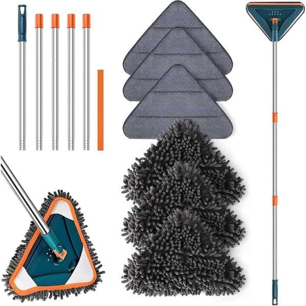 Mop Long Handle Wall 360 Rotating with Baseboard Cleaning Tool for Dusting and Washing Walls and Ceilings C260604