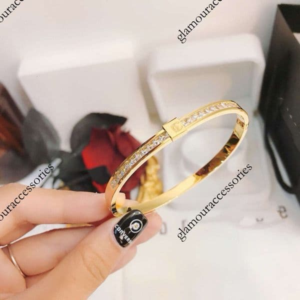 Designer jewelry cc earrings high end titanium steel gold plated square diamond bracelet for women fashionable light luxury elegant and ins channels bracelet