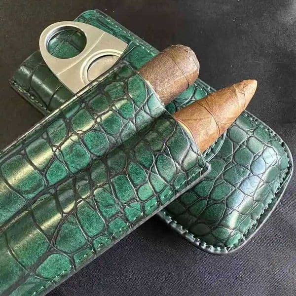 Slots 2 Cigar Tube Case with Cigar Cutter Travel portable Cigar Accessories Leather Humidor 917 J260604