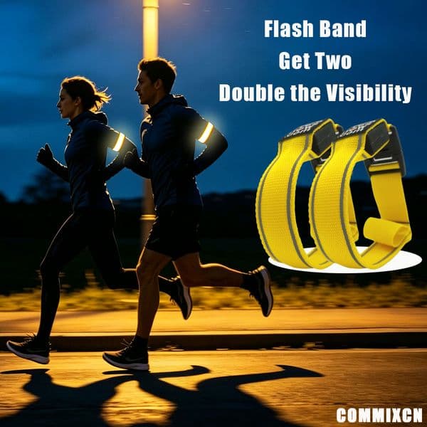 COMMIXCN 2-Pack Yellow LED Smart Armband - 3-Mode Electronic Wrist Band for Night Running, Cycling & Outdoor Safety