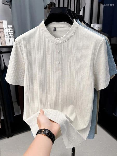Men's T Shirts Ice Silk Short Sleeves T-Shirt 2026 Summer Arrival Old Money Style Stand Collar Cool Breathable Casual Fashion Trendy