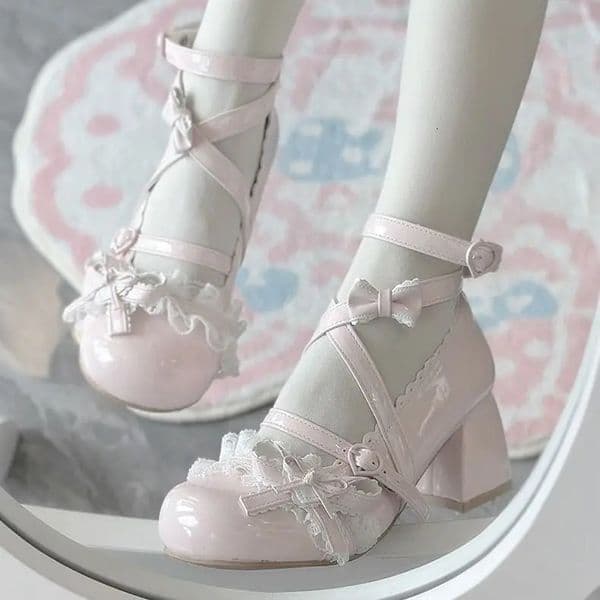 Lolita Mary Jane Shoes Womens Cute Bow High Heels Princess Heeled Single Shoes Spring Autumn Leather Pumps 260604