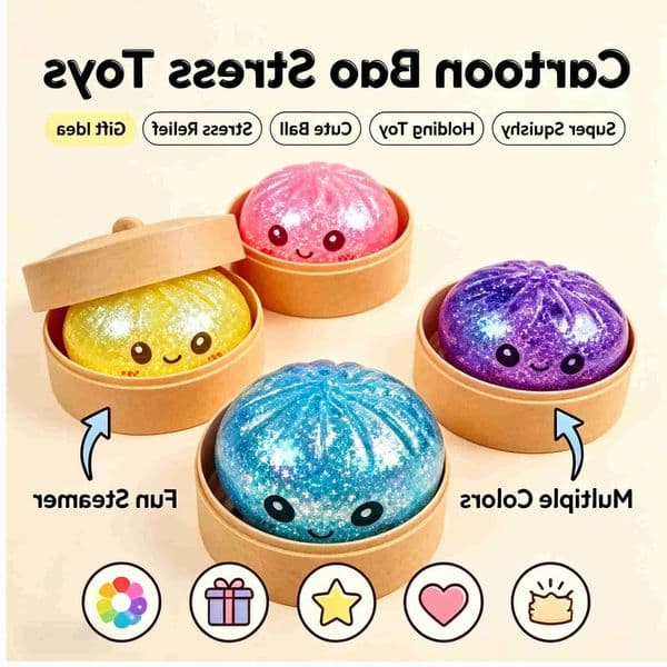 Simulation Steamed Toy Bun Squeeze Bao Stress Relief Fidget Toy with Beads Sparkles Soft Squishy Sensory Decompression Accessory M260604