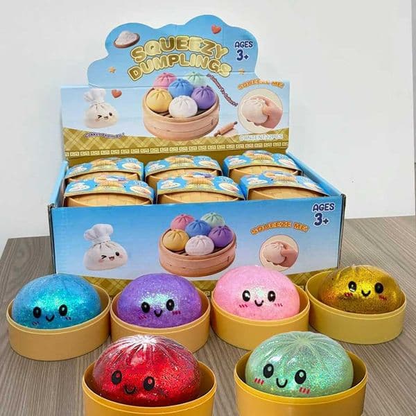 STOCK New Six Glitter Dumpling Squishy With Box Dumplings Sensory Squeeze Toy For Stress Reliefj260512 Free Shipping