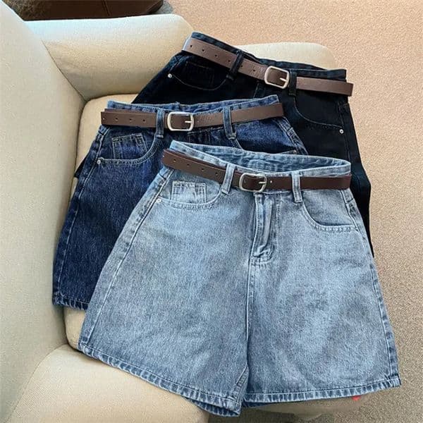 Women High Waist Denim Shorts Summer Chic Streetwear Female Casual Wide Leg Short Pants Solid Color Lady Loose Straight Shorts 260601