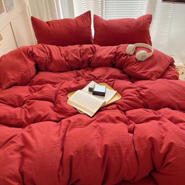 Simple Red Duvet Cover 3pcs Microfiber Bedding Solid Color Comforter Cover Girls Women Room Quilt Cover with 2 PillowcasesT260604
