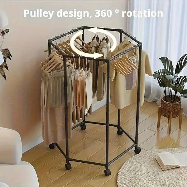 Stainless Steel Wardrobe Organizer - Freestanding 6-Bar Clothes Rack with Wheels & Shelves, Space-Saving Design,Metal Frame ddmynov
