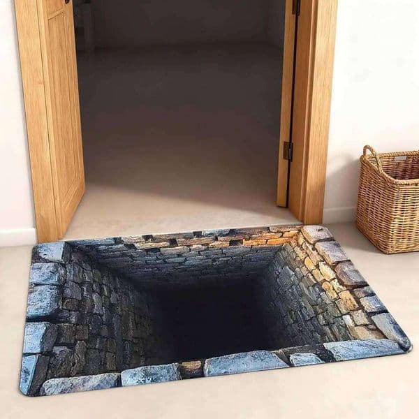 Rugs Optical Anti-Slip Doormat 3D Illusion Hole Rug for Christmas Halloween Bedroom Living Room Bathroom