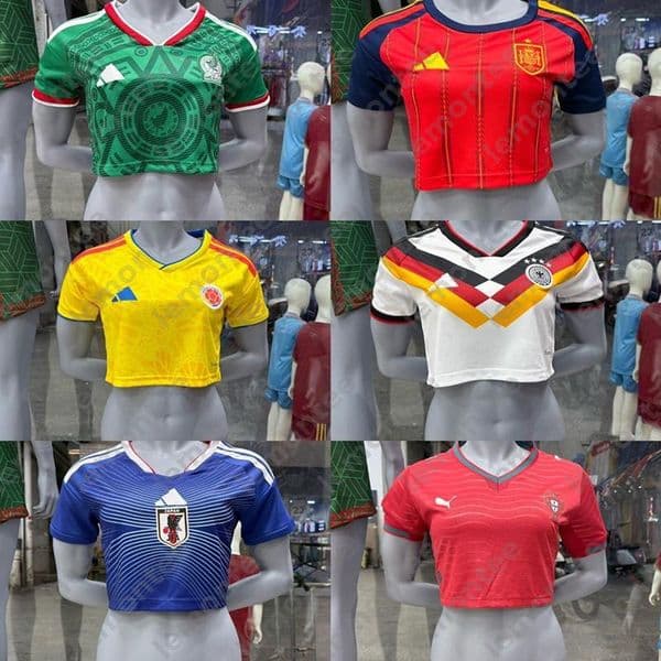 Women Designer Cropped Soccer Jersey National Team Crop Top Embroidered Quick Dry Football Crop Tee For World Cup Fan Party Streetwear Casual Sports Clothes