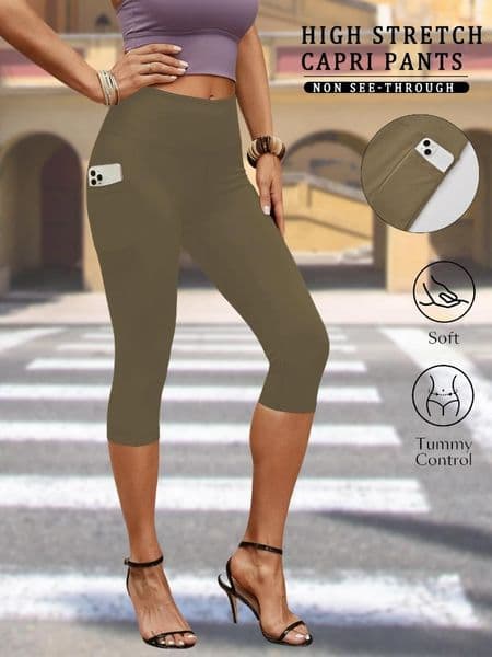 Women's Leggings Women Capri Pants With Pockets 5 Inch High Waisted Super Soft No See Through Tummy Control Running Yoga