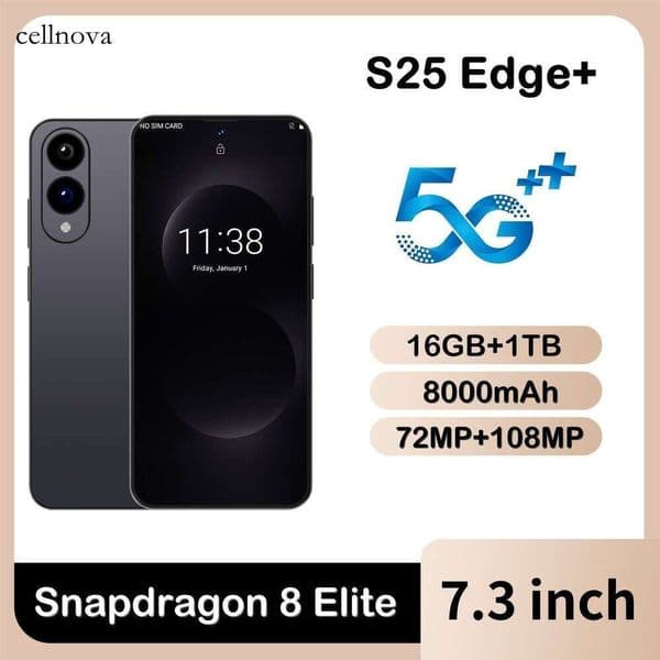 The new smartphone model S25 Edge+ features a large screen with 16GB of RAM and 1TB of storage. It is an Android 15-powered device.