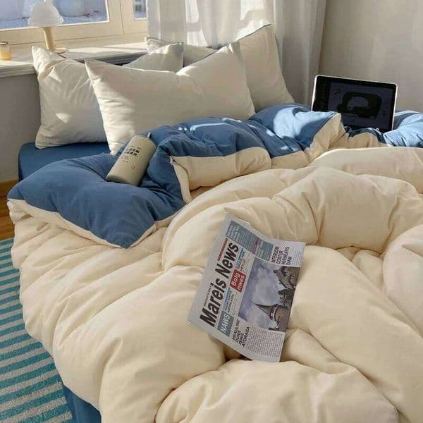 Cotton Bedding Set 4pcs with Solid Bed Sheet Duvet Cover Pillowcases Single Couple Bedsheet King Queen Double Twin Size 26Y0604