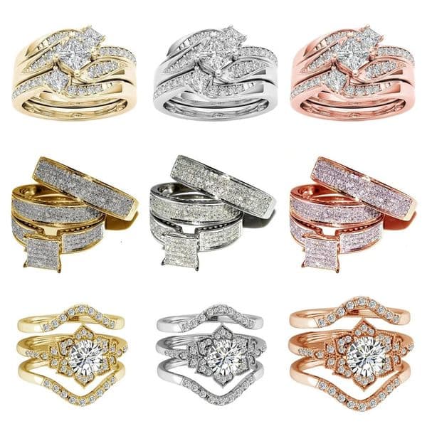 3 Pcs/Set y Purple Crystal Ladies Ring Rhinestone Zircon for Women Party Wedding Engagement Jewelry 260601
