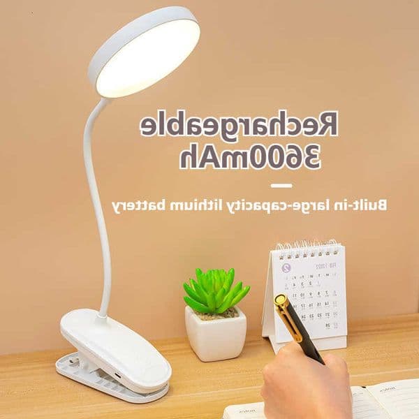 Table Clip LED Lamp USB Portable Rechargeable Clip Desk Lamp Bed Reading Night Light Touch 3 Dimming Modes Eye Protection Light C260604