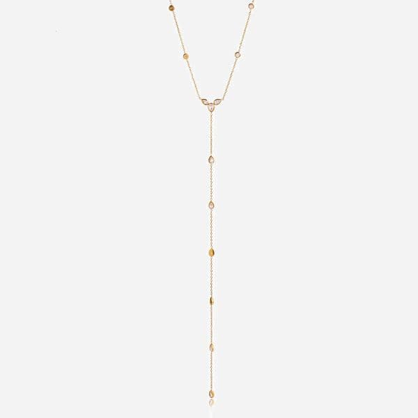 Youthway Classic Feng Shui Teardrop-Shaped White Zircon Y-Shaped Necklace Stainless Steel 18k Gold Color-Plated Womens Necklace260530