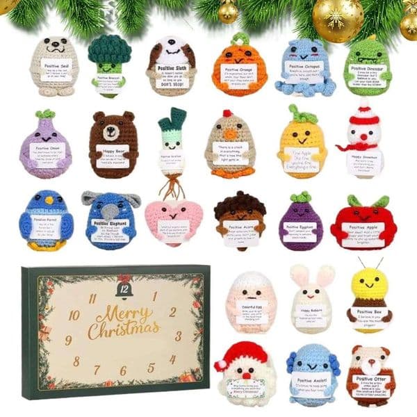 Christmas Countdown Calendar Advent 2d Acrylic Holiday Party Favor 24 Days Handmade Emotional Crochet Toys with Positive Card