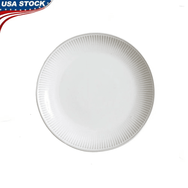 Plates Elegant 10.5 Inch Stoare Dinner Plate Ribbed Edge Microwave Dishwasher Safe Durable Ceramic Dish