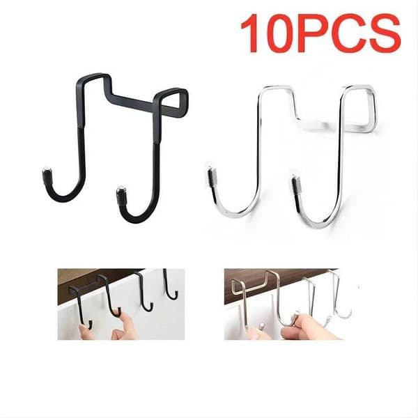 304 Stainless Steel Free Punching Double S-Shape Hook Kitchen Bathroom Cabinet Door Silvery Type Coat Towel Storage Hanger ddmynov