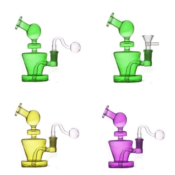 Portable Rainbow Colorful 14mm Female Glass oil burner Bong Mini cheap water tobacco bong pipes Hookahs Bubbler with Smoking oil Banger bowl
