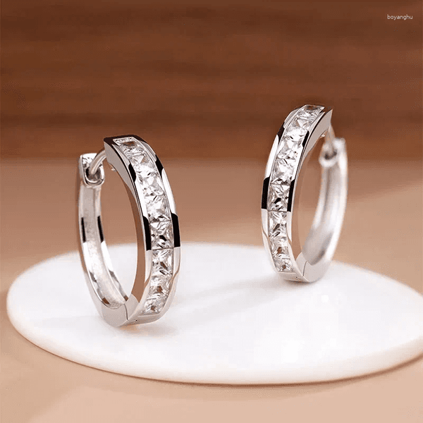Stud Earrings 925 Sterling Silver Shining Zircon Women's Circle Round Fashionable Elegant Jewelry Birthday Party Gifts