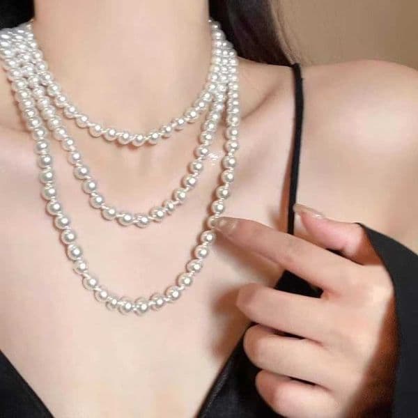 Necklaces Imitation Pearl New Exquisite Multilayer Vintage Long Necklaces Elegant Style Pearl Bead Women Fashion L260604