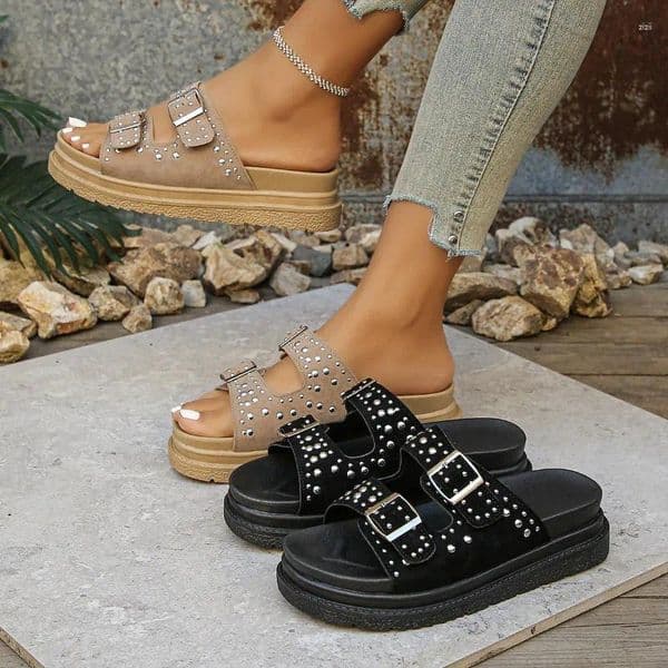 Slippers 2026 Seller Summer Fashion Rivet Double Row Buckle External Thick Bottom Large One Word Dragging Cool