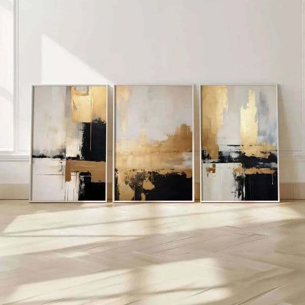 2026 3Pcs Frameless Retro,Abstract,Nordic cologne Minimalist,Beige Black And Gold Mixed Painting,Creative Canvas Wall perfume Art,Living Room Decor Free Shippin 30