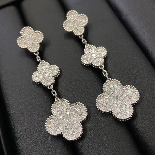 Designer Earrings vanes cleef Four-Leaf Clover Three-Flower Full Diamond Earrings For Women Long Earrings For Women