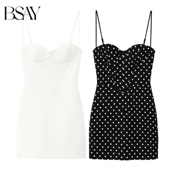 BSAY 2026 New Summer Womens Polka Dot Sweetheart Neck Bodycon Mini Dress Spaghetti Strap Party Dresses Sexy Vestidos L260604