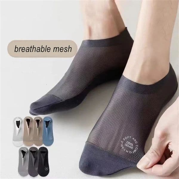 Summer Thin Ice Silk Mesh Socks Anti Slip and Non Falling Men Short Boat Socks Cotton Bottom Sweat Absorbing 260530