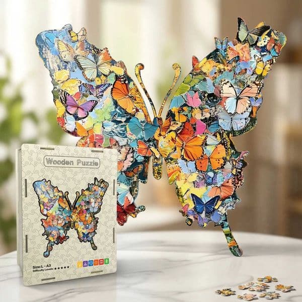 Irregular Butterfly Wooden Puzzle Jigsaw Toy Brain Teaser Game Art Decor and Stress Relief Gift for Puzzle Lovers L260604YB8R