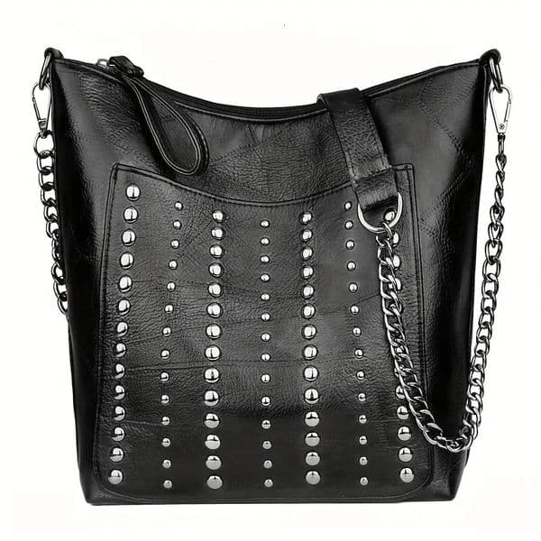 Vintage Style Studded Versatile Shoulder Bag Rivet PU Leather Shoulder Bag Large Capacity Zipper Punk Style Trendy Crossbody Bag 260601