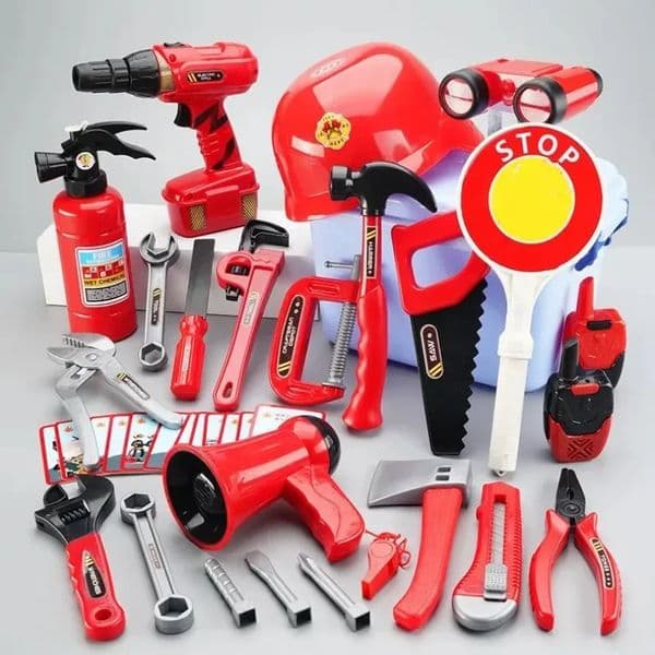 Children Firefighter Cosplay Set Kid Pretend Play Puzzle Enlightenment Simulation Maintenance Box Fire Safety Knowledge Learning 260603