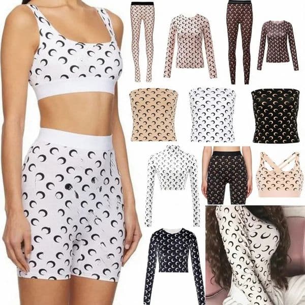 Marines Serres Leggings Womens Designer Moon Print Loungewear Set Long Sleeve Top Leggings Crescent Moon Pattern Slim Fit Casual Fashion cff
