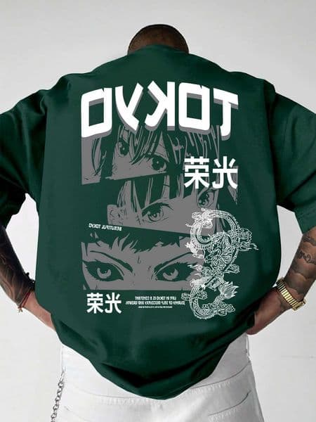 Pure 100 Cotton Mens T-shirt with Eye and English Letter TOKYO Pattern Fashionable Strt Shirt Casual and Cool T-shirt D260604