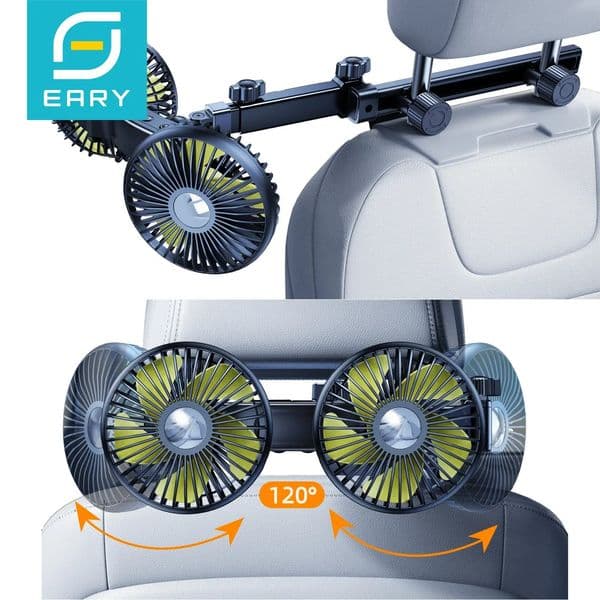 Eary Car DualHead Fan Mount For Backseat Rear Seat Headrest USB Charge Long Arm Adjustable 3Speed Wind Air Cooling Kid 260601