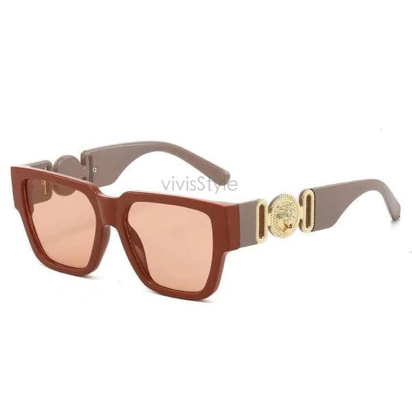 Classic Vintage Y2k Oversized Square Sunglasses Women For Men Luxury Brand Designer Sun Glasses Punk Popular Metal Lion Shades Medusa Sunglasses 797