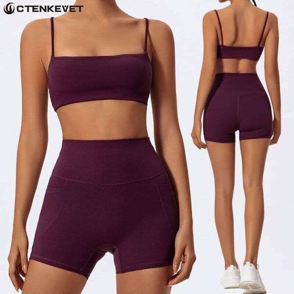 Ctenkevet Two Piece Gym Workout Set Female Yoga Sets 2ps Shorts Fitness Wear Women Quick-Dry Camisole Sports Bra Suits 26Y0604