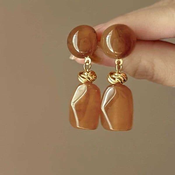 Brown Acrylic Long Tassel Vintage Pendant For Women Elegant Metal Irregular Geometric Earrings Jewelry Accessories 2025 M260604
