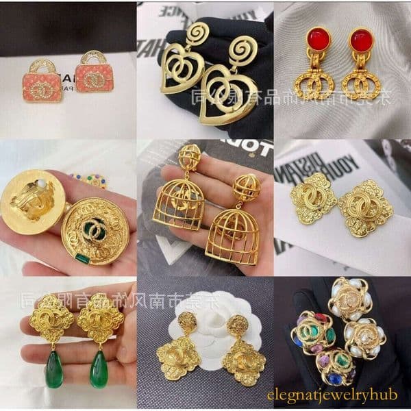 channels earrings designer Vintage earrings embossed hollow-out intricate earrings women antique gold exaggerated earrings cc earrings