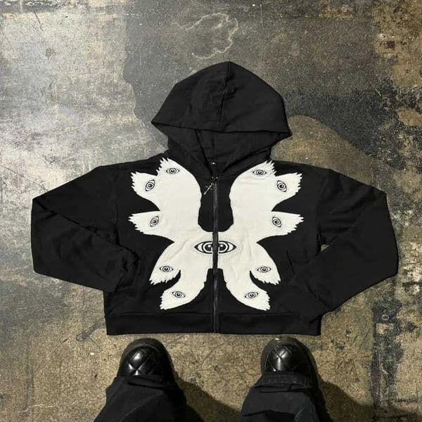 Zip Goth Style Up Hoodie Pattern Patchwork Vintage Sweatshirt Men Women Hip Hop Oversized Streetwear Gothic Clothes S260604