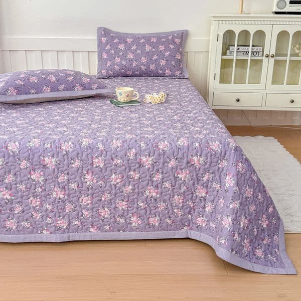1pc Purple Flower Quilted Bedspreads for Bed Thick Patchwork Blanket SingleQueenKing Floral Style Quilted Duvet Soft Bedspread 260603