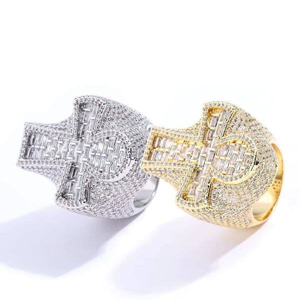 Iced Out Jesus Cross Ring Hip Hop VVS Moissanite 925 Silver Bling Band Pass Diamond Tester GRA Certified Statement Jewelry