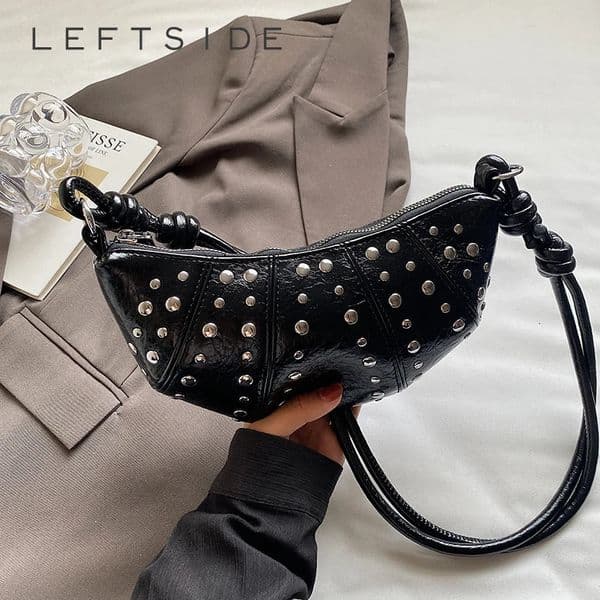 LEFTSIDE Rivets n PU Leather Underarm Bags for Women 2025 Punk Style Trend Female Shoulder Crossbody Bag Handbags 260601