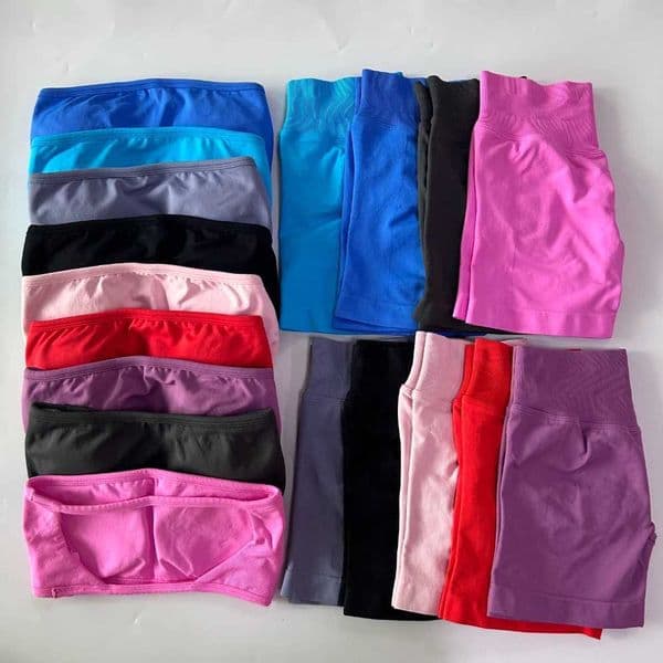 No Women 2 Pieces Yoga Set Backless Bandeau Sports Bra Scrunch Shorts Yoga Clothing Gym Set Workout Clothes Outfits Sets C260604