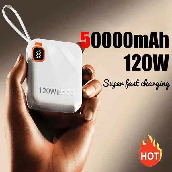 120W Portable 100000mAh Power Bank High Capacity Cable Two-way Fast Charging Mini Powerbank For IPhone Samsung 2025 New L260604